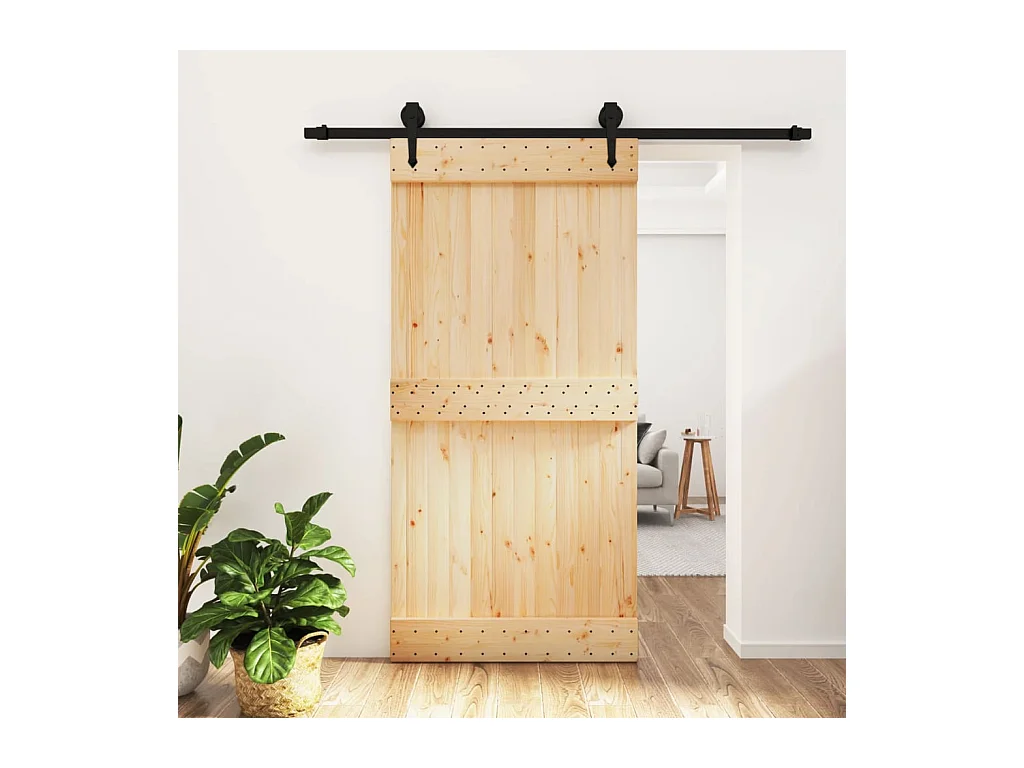 Porte coulissante et kit de quincaillerie 100x210 cm pin massif