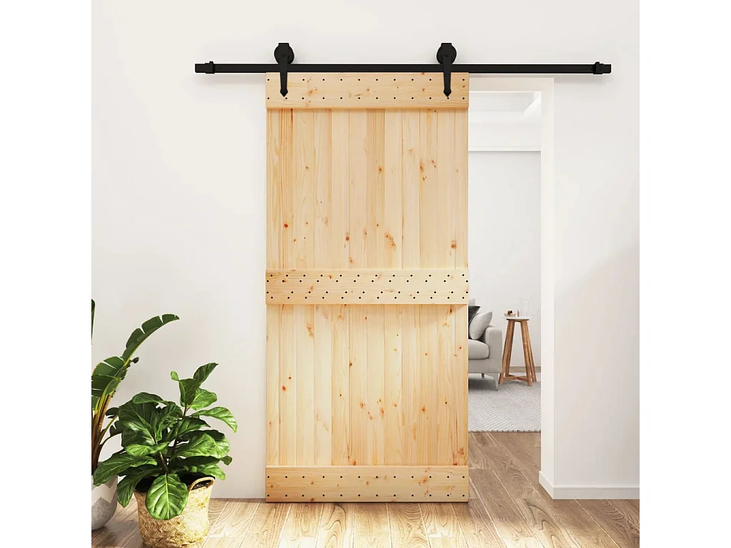 Porta Deslizante de Madeira de Pinho Maciça 100x210 cm com Ferragens Robusta