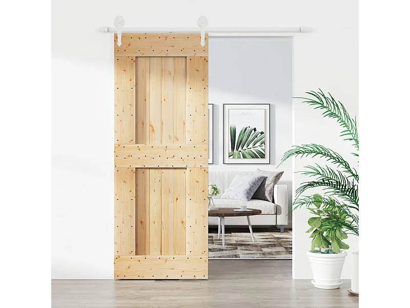 Porta de Correr em Madeira de Pinho Maciça 80x210 cm com Ferragens Resistentes