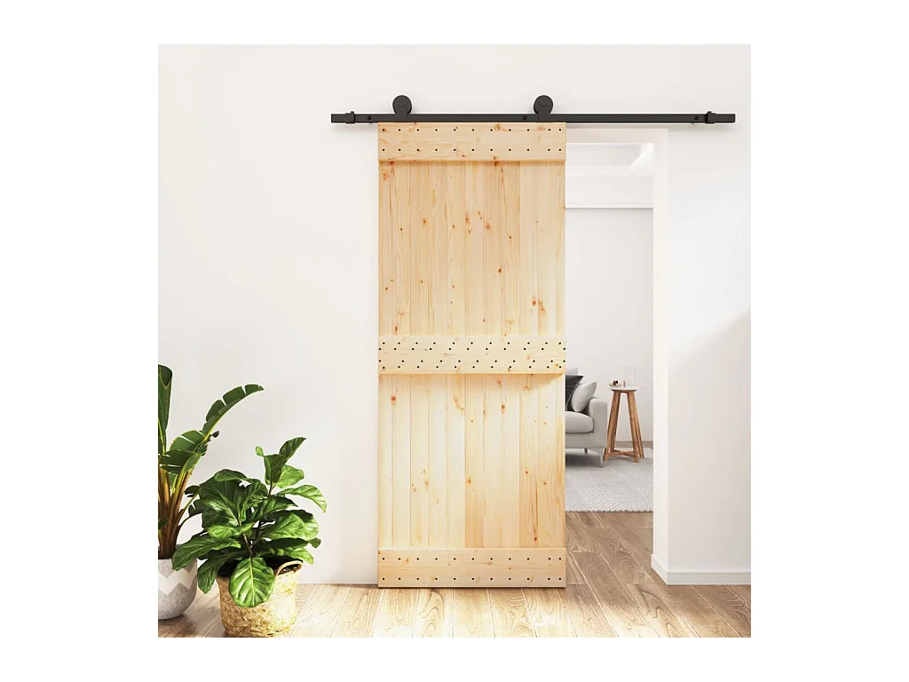 Porte coulissante et kit de quincaillerie 85x210 cm pin massif