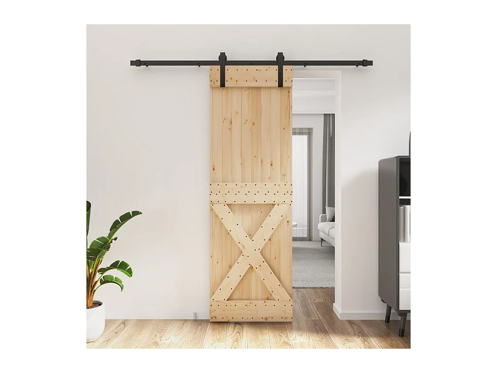 Porte coulissante et kit de quincaillerie 70x210 cm pin massif