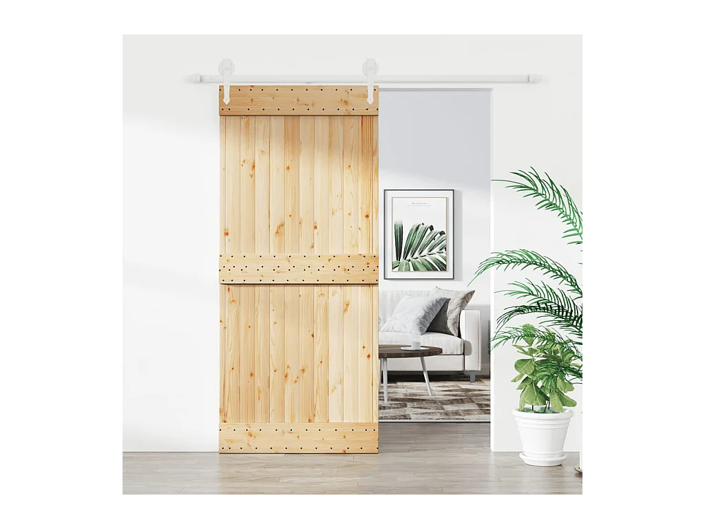 Porte coulissante et kit de quincaillerie 90x210 cm pin massif