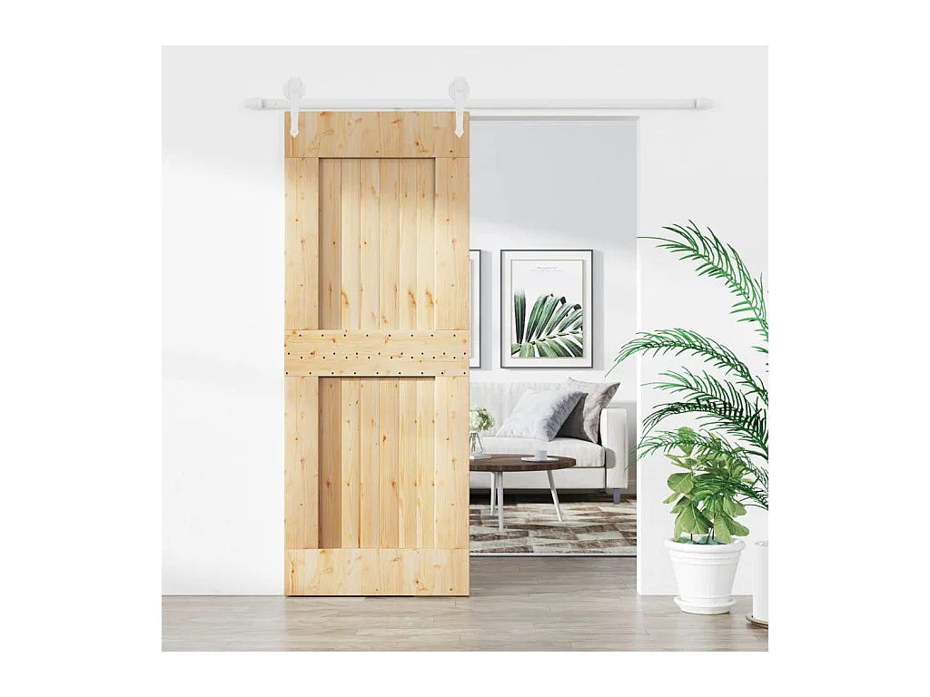 Porta de Correr em Madeira de Pinho Maciça 80x210 cm com Ferragens Robustas