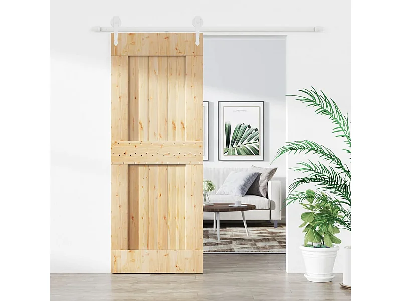 Porte coulissante et kit de quincaillerie 80x210 cm pin massif