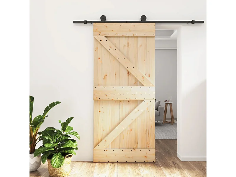 Porta Scorrevole con Set Hardware 95x210 cm Legno Massello Pino