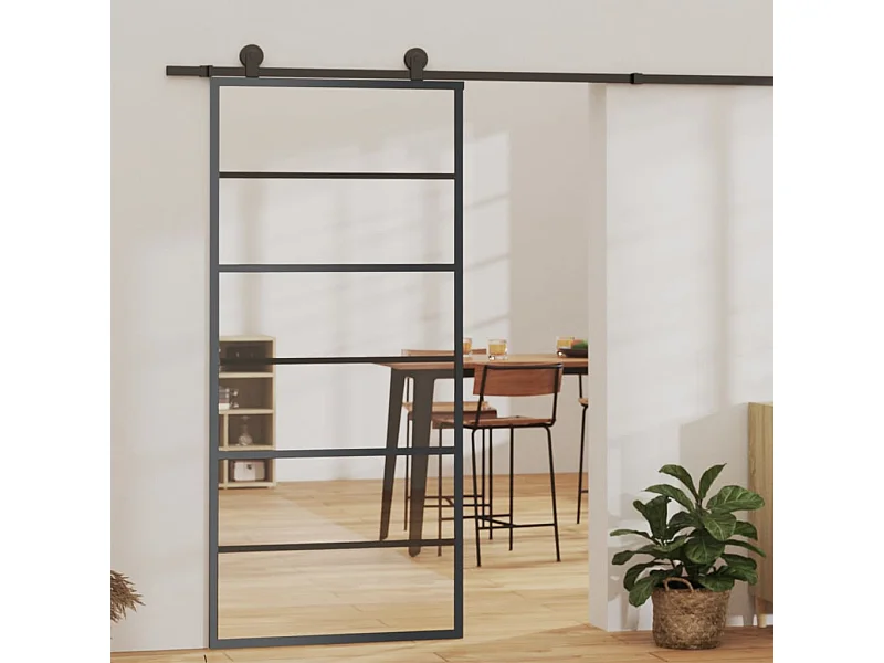 Porta Scorrevole in Vetro ESG e Alluminio 90x205 cm Nera