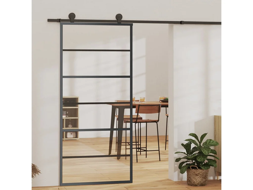Porte coulissante Verre ESG et aluminium 90x205 cm Noir