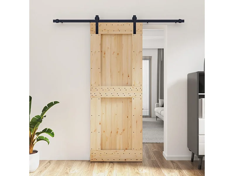 Elegante Porta de Correr em Madeira de Pinho Maciça 80x210 cm com Ferragens Robustas