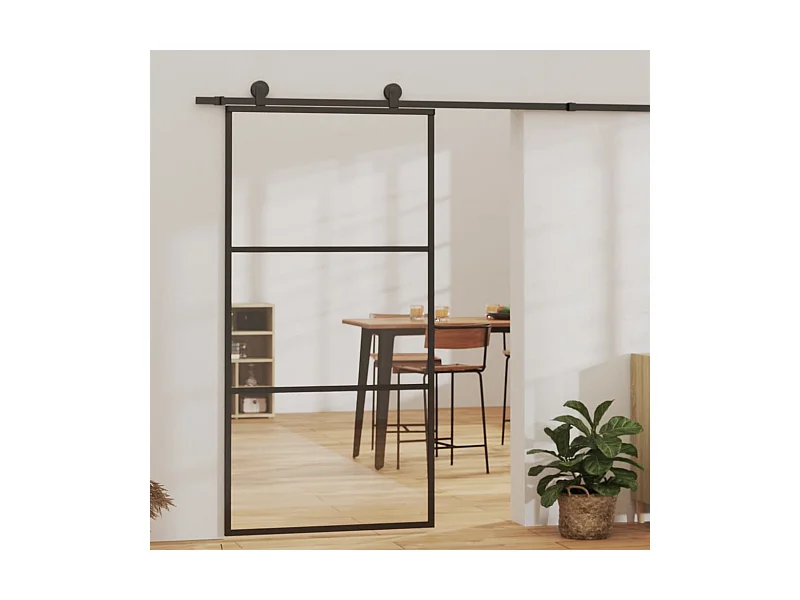 Elegante Porta Deslizante em Vidro ESG e Alumínio Preto 102x205 cm