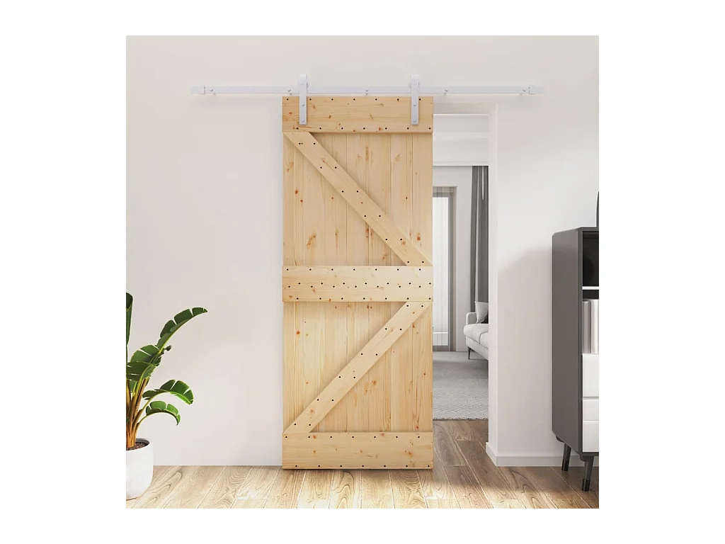 Porte coulissante et kit de quincaillerie 85x210 cm pin massif