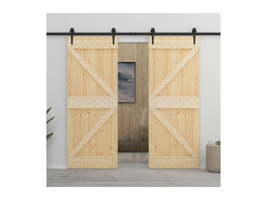Puerta corredera con herrajes madera maciza de pino 80x210 cm