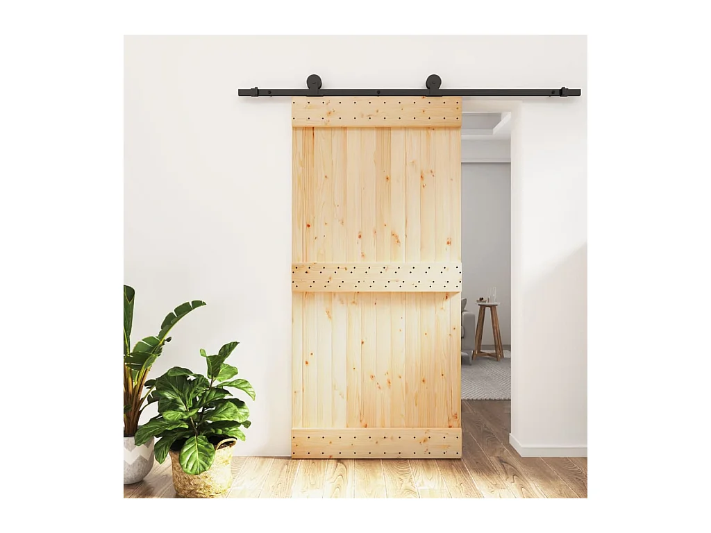 Porte coulissante et kit de quincaillerie 100x210 cm pin massif