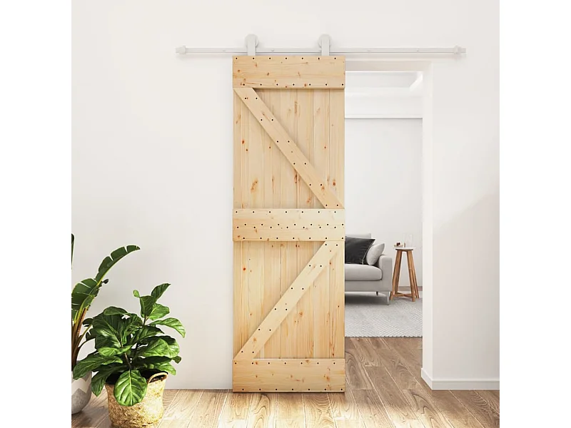 Puerta corredera con herrajes madera maciza de pino 70x210 cm