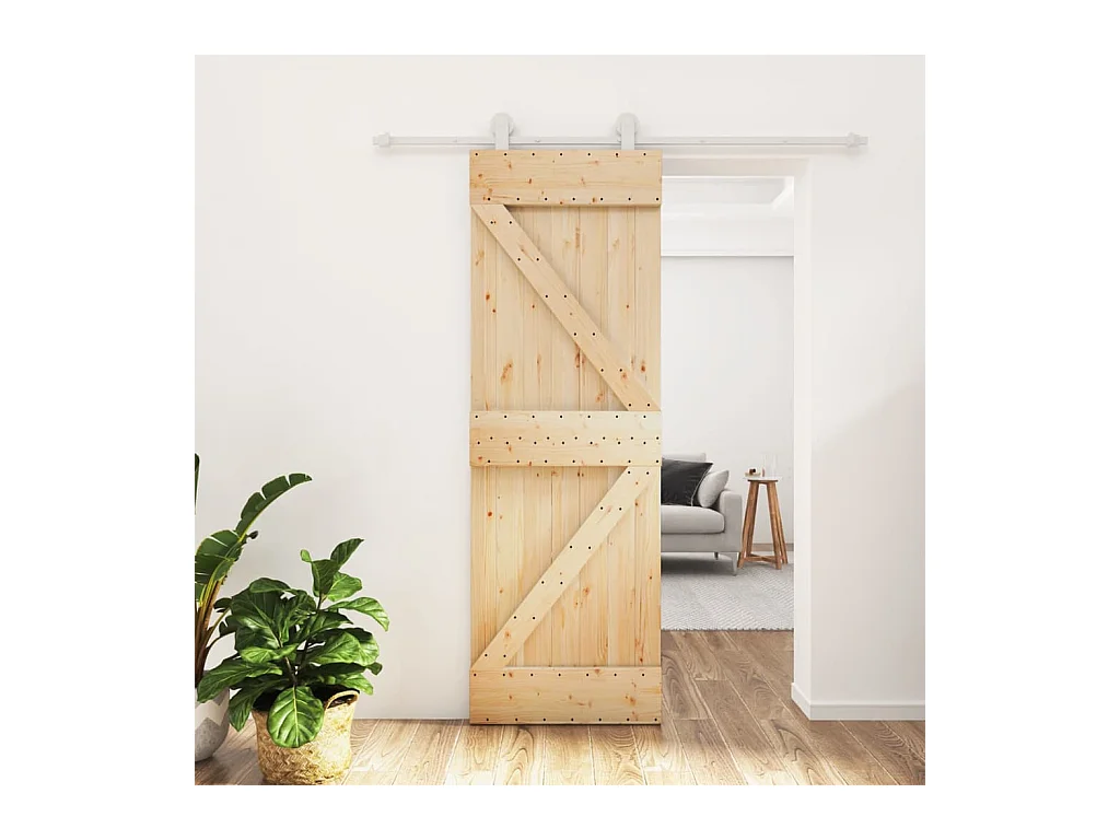 Puerta corredera con herrajes madera maciza de pino 70x210 cm