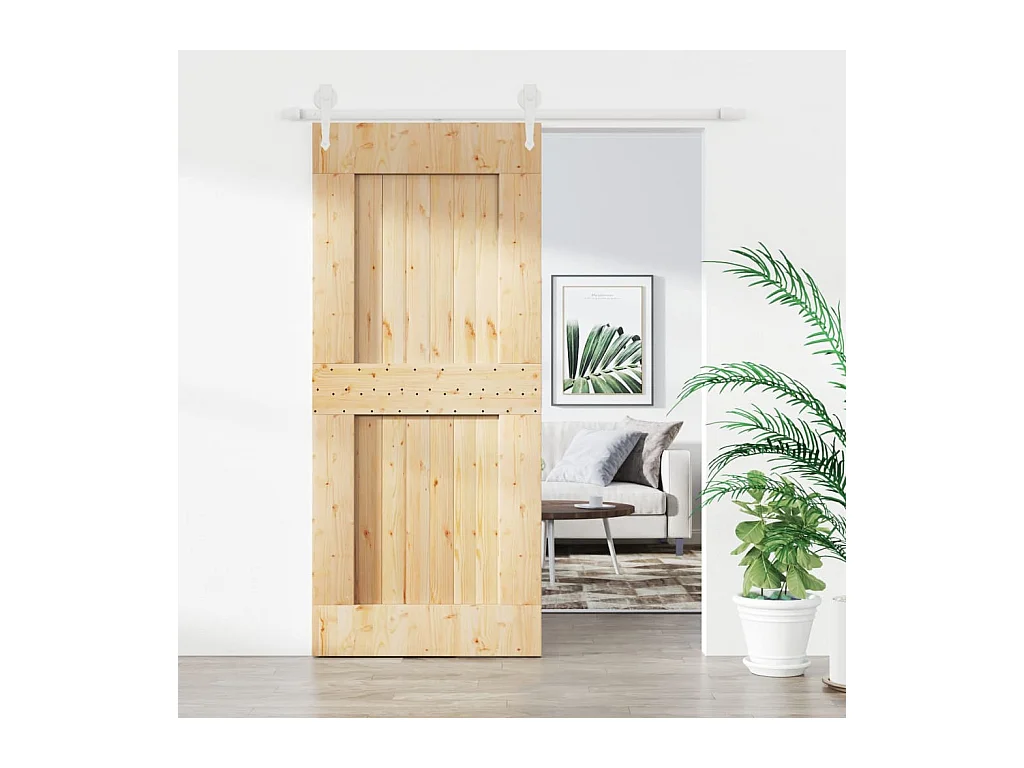 Porte coulissante et kit de quincaillerie 90x210 cm pin massif