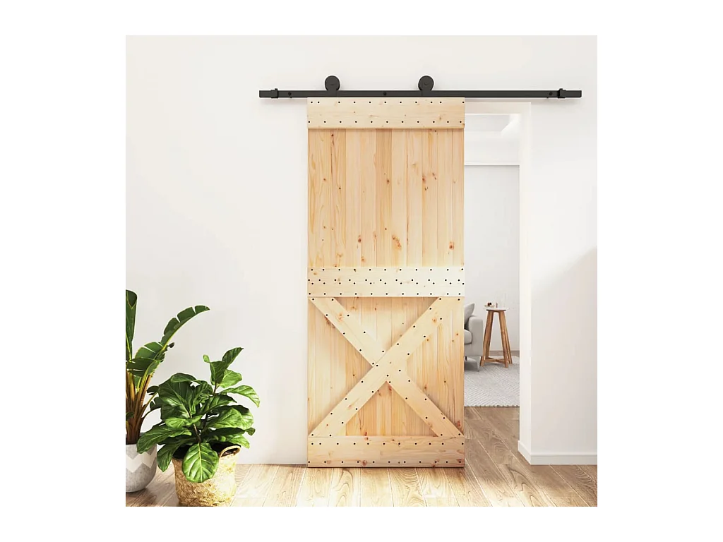 Porte coulissante et kit de quincaillerie 90x210 cm pin massif