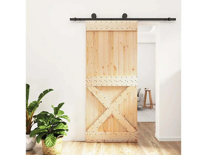 Porta de Correr em Madeira de Pinho Maciça 90x210 cm com Ferragens Duráveis e Elegantes