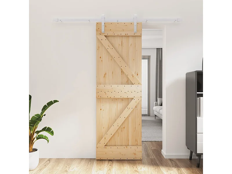 Porta Scorrevole con Set Hardware 70x210 cm Legno Massello Pino