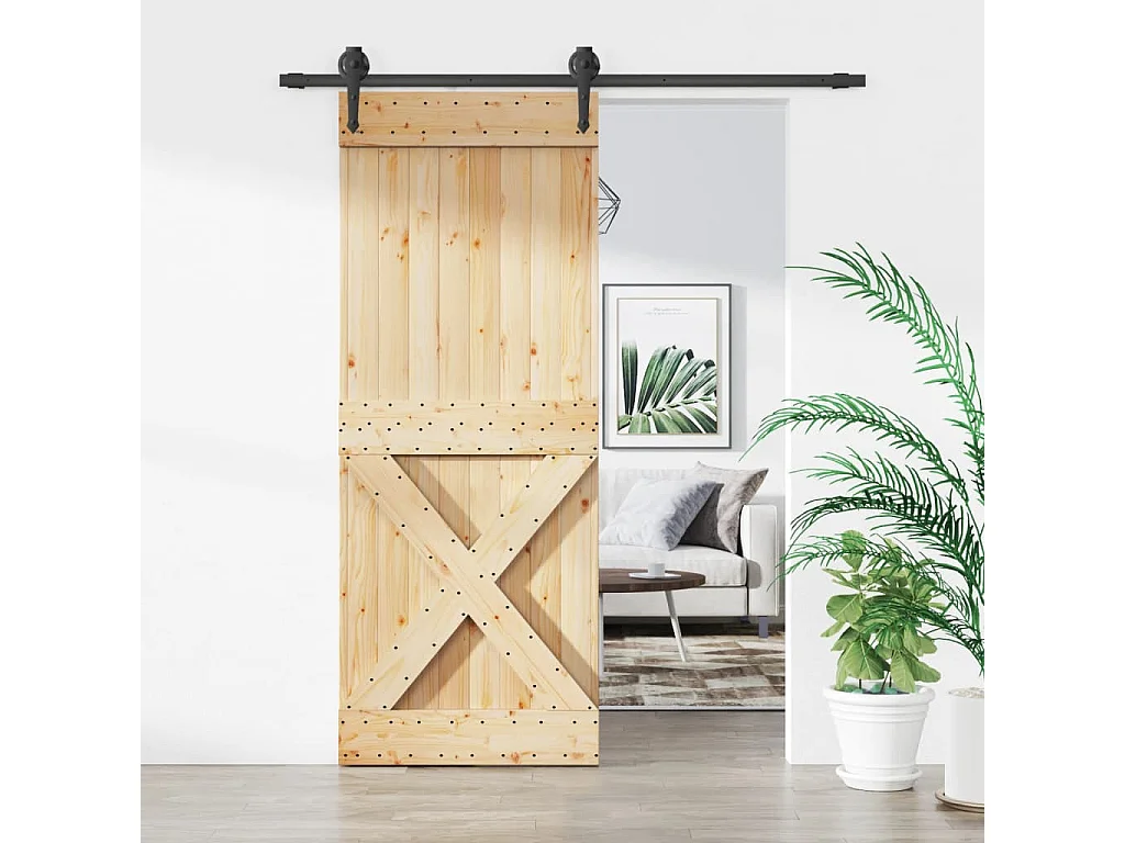 Porta de Correr em Madeira de Pinho Maciça 80x210 cm com Ferragens Robusta