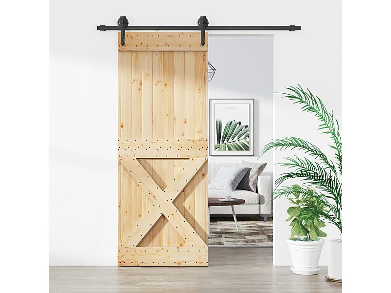 Porta de Correr em Madeira de Pinho Maciça 80x210 cm com Ferragens Robusta