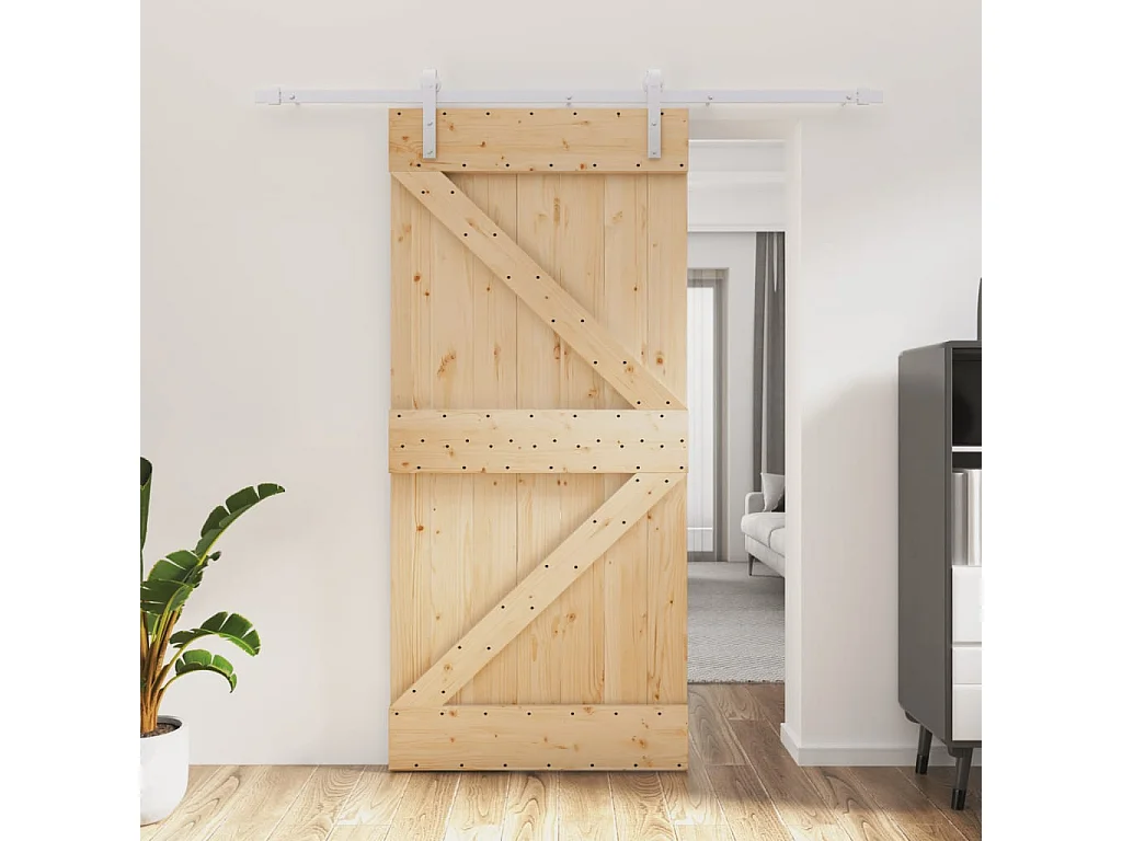 Porta Scorrevole con Set Hardware 95x210 cm Legno Massello Pino