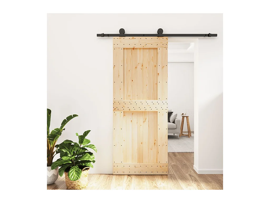 Porta Scorrevole con Set Hardware 85x210 cm Legno Massello Pino