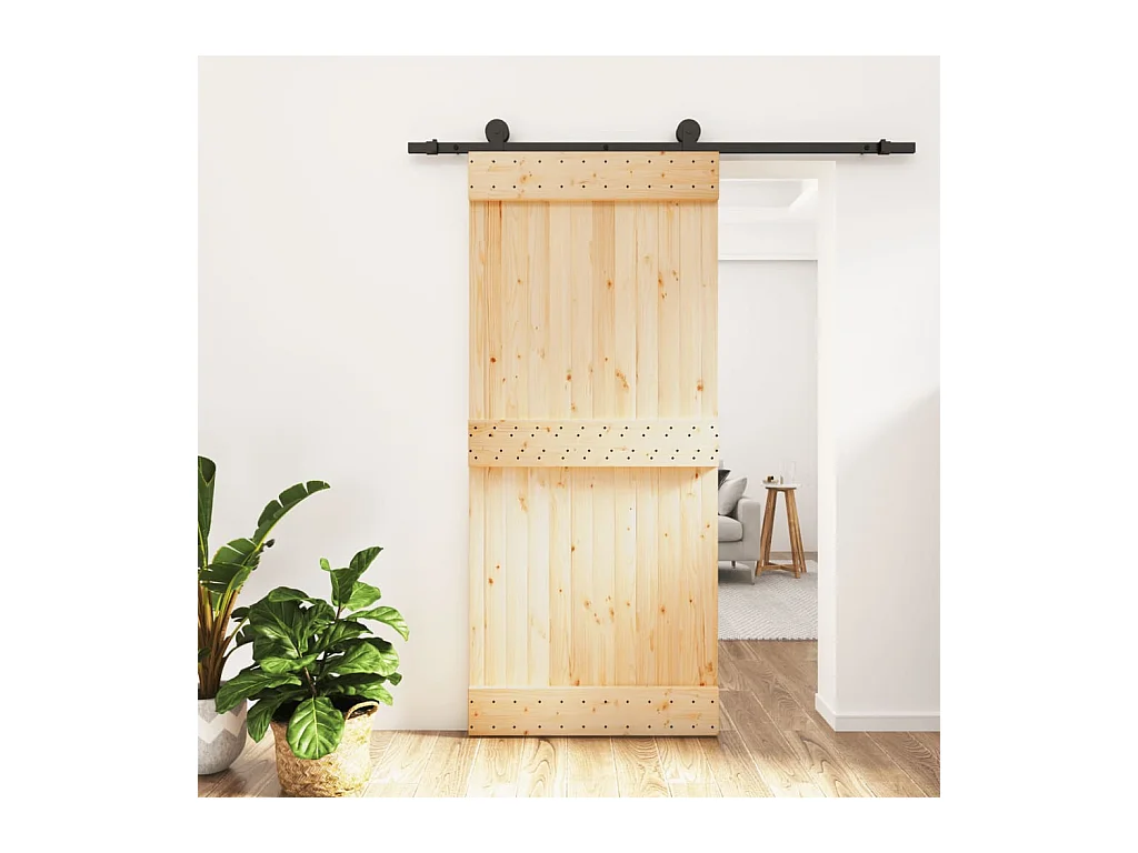 Puerta corredera con herrajes madera maciza de pino 90x210 cm