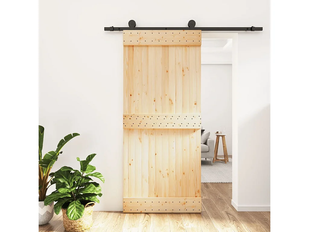 Porte coulissante et kit de quincaillerie 90x210 cm pin massif
