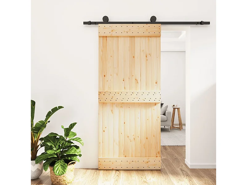 Porte coulissante et kit de quincaillerie 90x210 cm pin massif