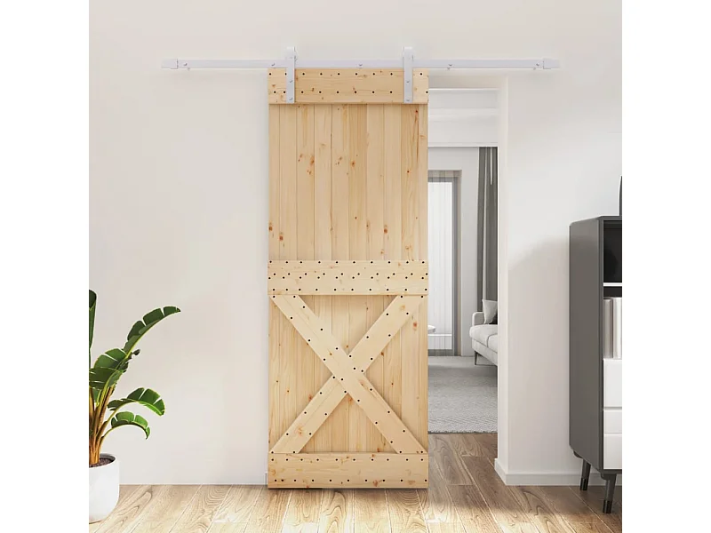 Schiebetür mit Beschlag 80x210 cm Massivholz Kiefer