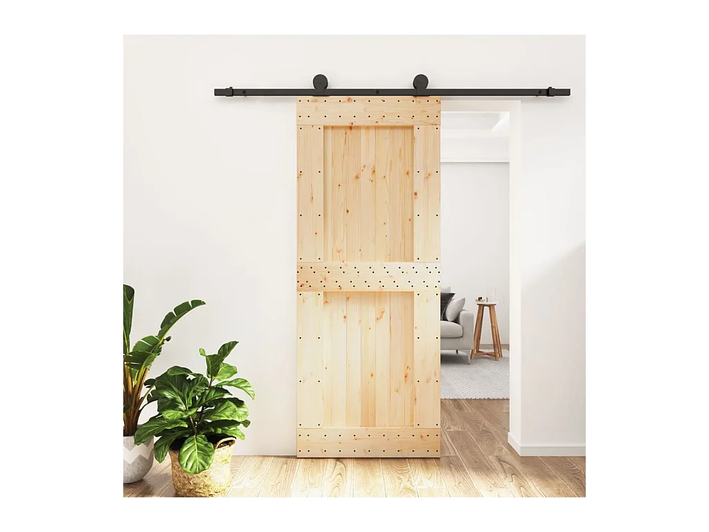 Porte coulissante et kit de quincaillerie 85x210 cm pin massif