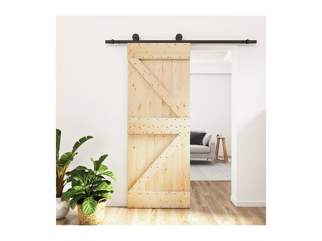 Porte coulissante et kit de quincaillerie 85x210 cm pin massif