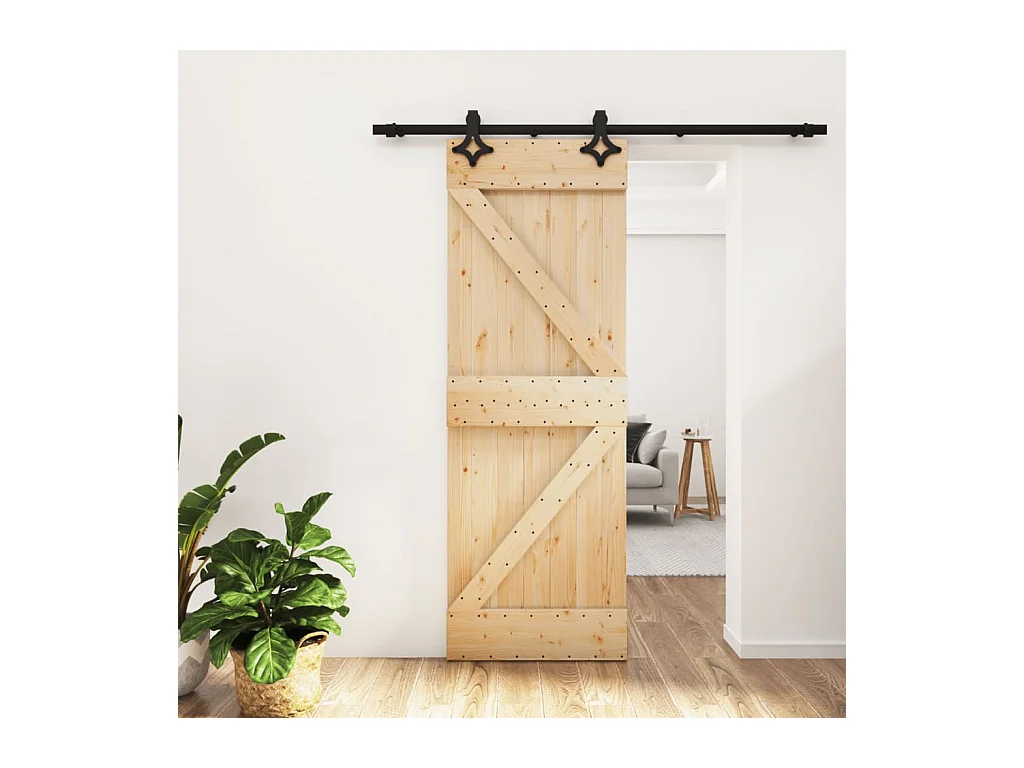 Puerta corredera con herrajes madera maciza de pino 70x210 cm