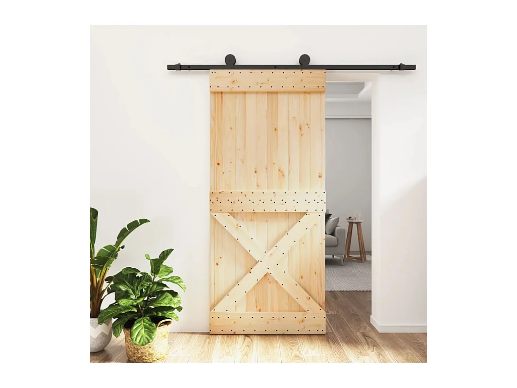 Porta Scorrevole con Set Hardware 95x210 cm Legno Massello Pino