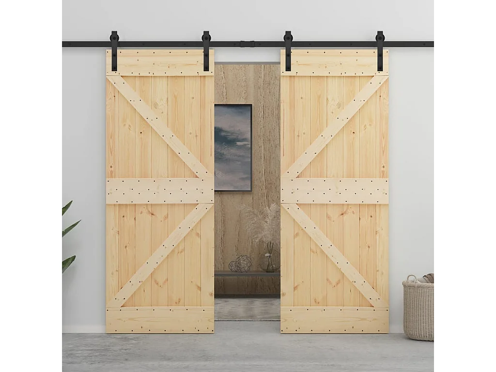 Porta Scorrevole con Set Hardware 80x210 cm in Legno di Pino