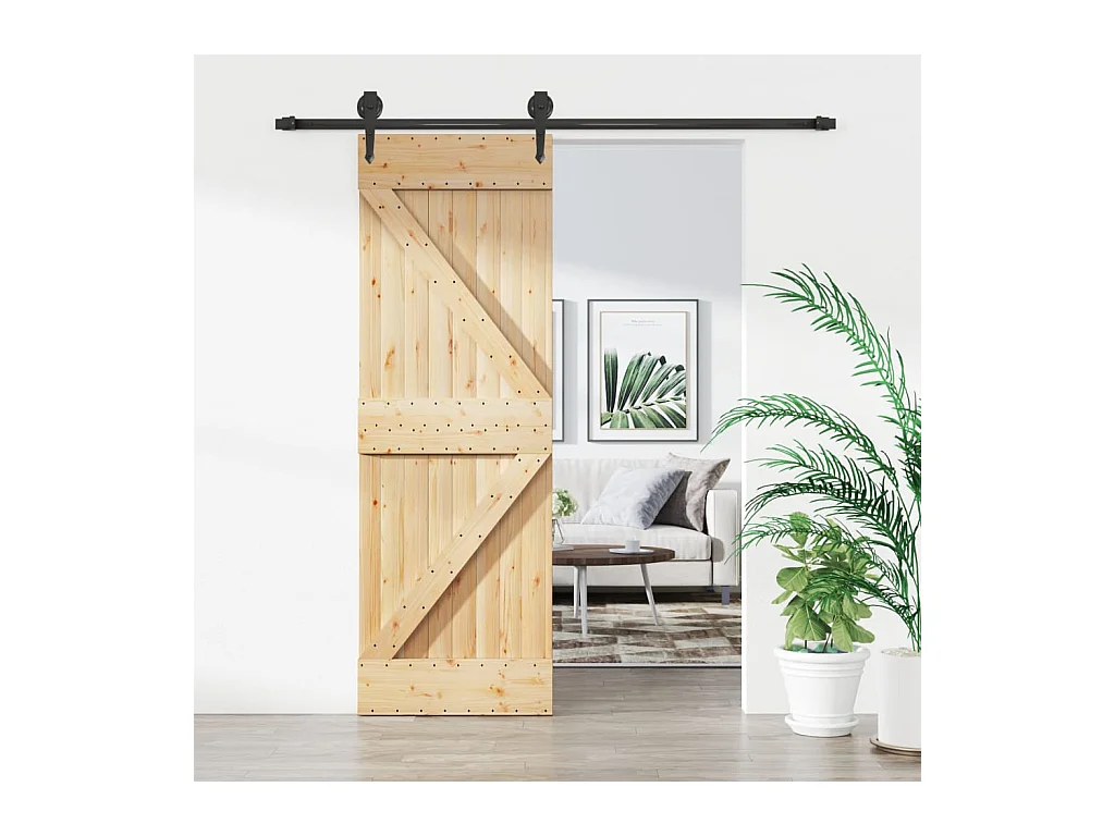 Porta Scorrevole con Set Hardware 70x210 cm Legno Massello Pino