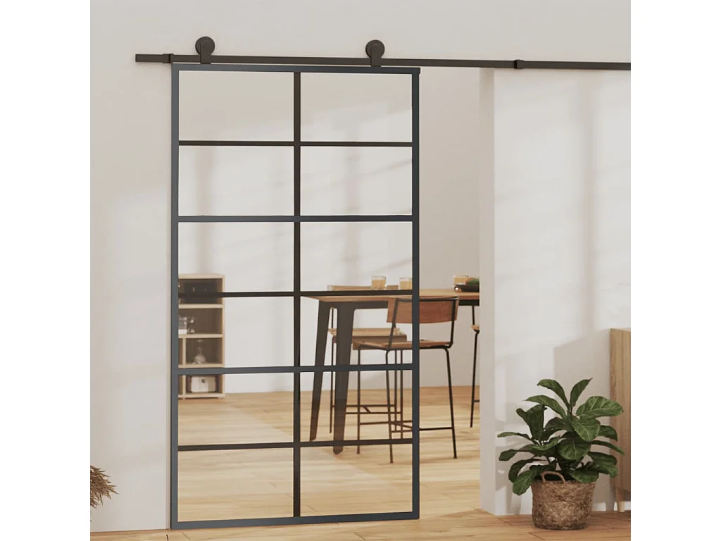 Porta Scorrevole e Kit Montaggio Vetro ESG Alluminio 102x205cm