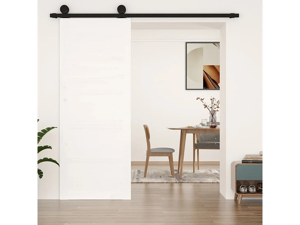 Puerta de granero madera maciza pino blanca 80x1,8x204,5 cm
