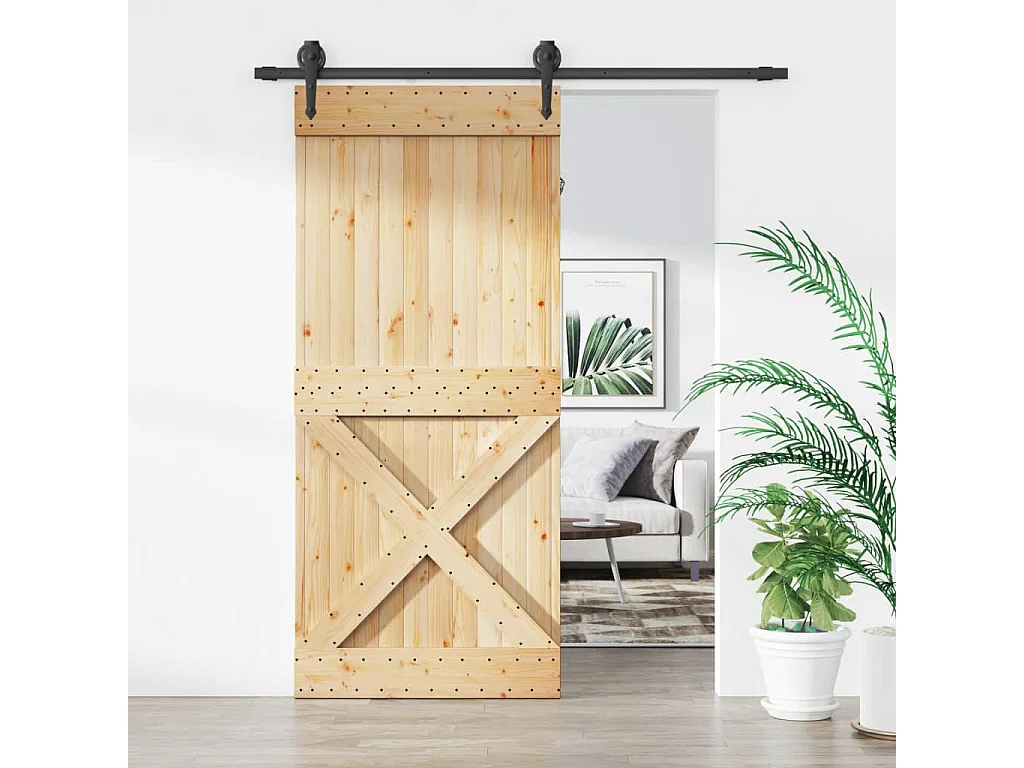 Porta de Correr em Madeira de Pinho Maciça 90x210 cm com Ferragens Duráveis e Design Moderno