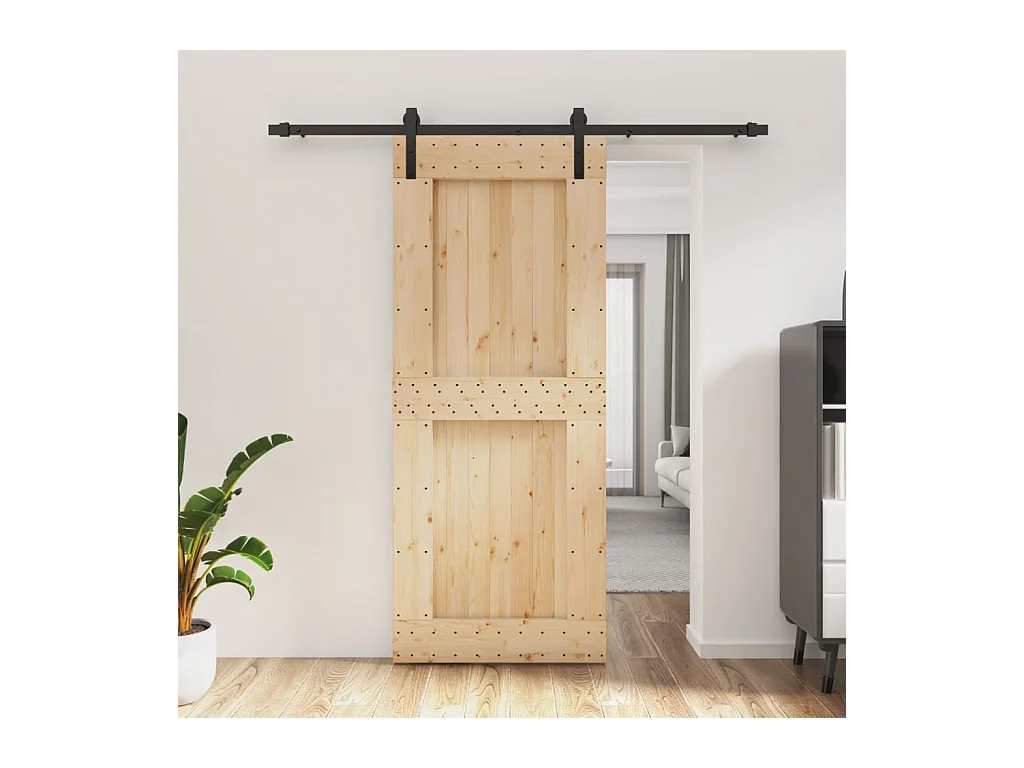 Porte coulissante et kit de quincaillerie 85x210 cm pin massif
