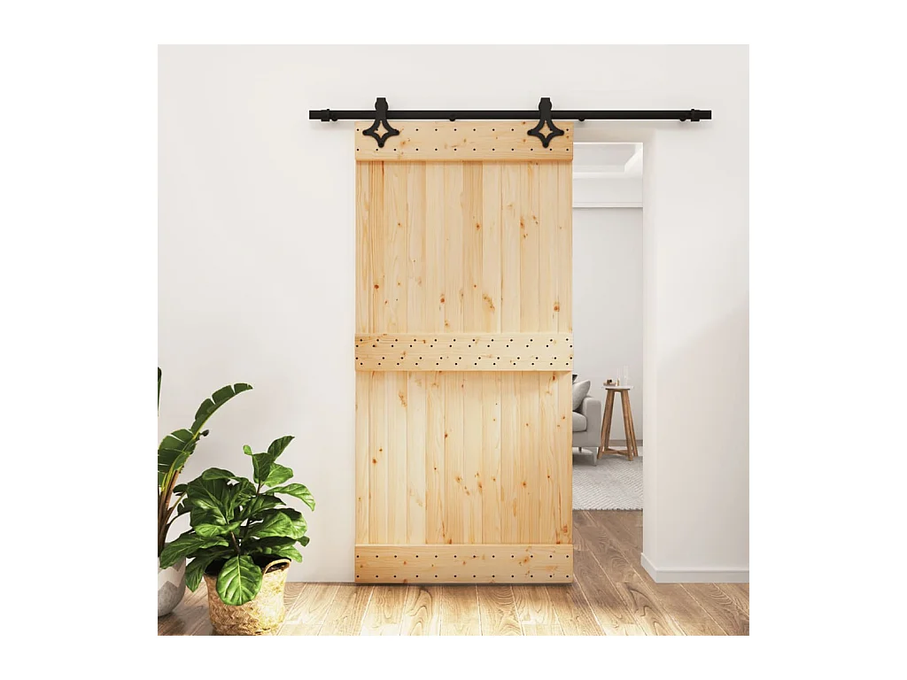 Porte coulissante et kit de quincaillerie 100x210 cm pin massif