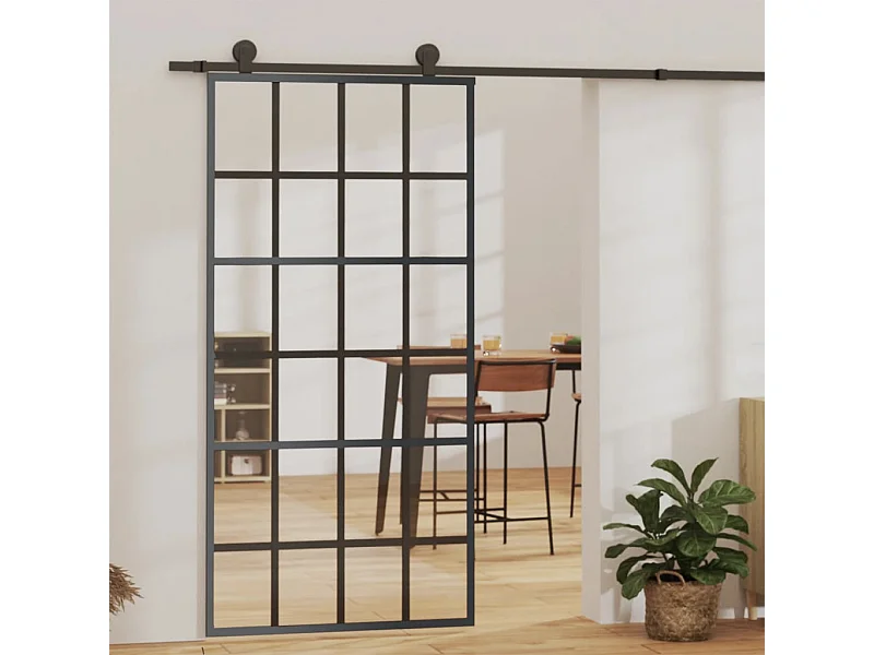 Porta Deslizante em Vidro ESG e Alumínio 102x205 cm na Cor Preta para Ambientes Modernos