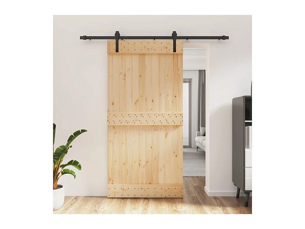 Porte coulissante et kit de quincaillerie 100x210 cm pin massif
