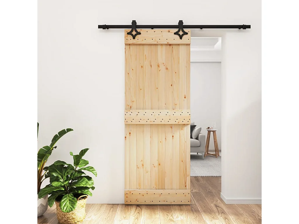 Porta de Correr de Madeira de Pinho Maciça 80x210 cm com Ferragens Duráveis