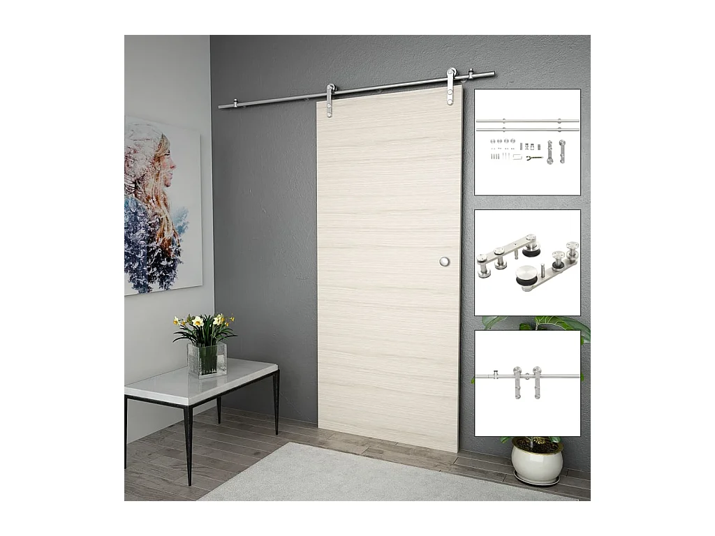 Kit fixation porte coulissante 183 cm Acier inoxydable Argenté