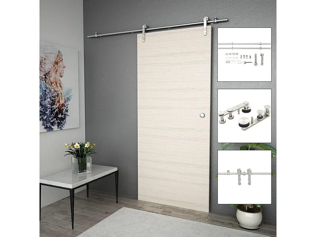 Kit fixation porte coulissante 183 cm Acier inoxydable Argenté