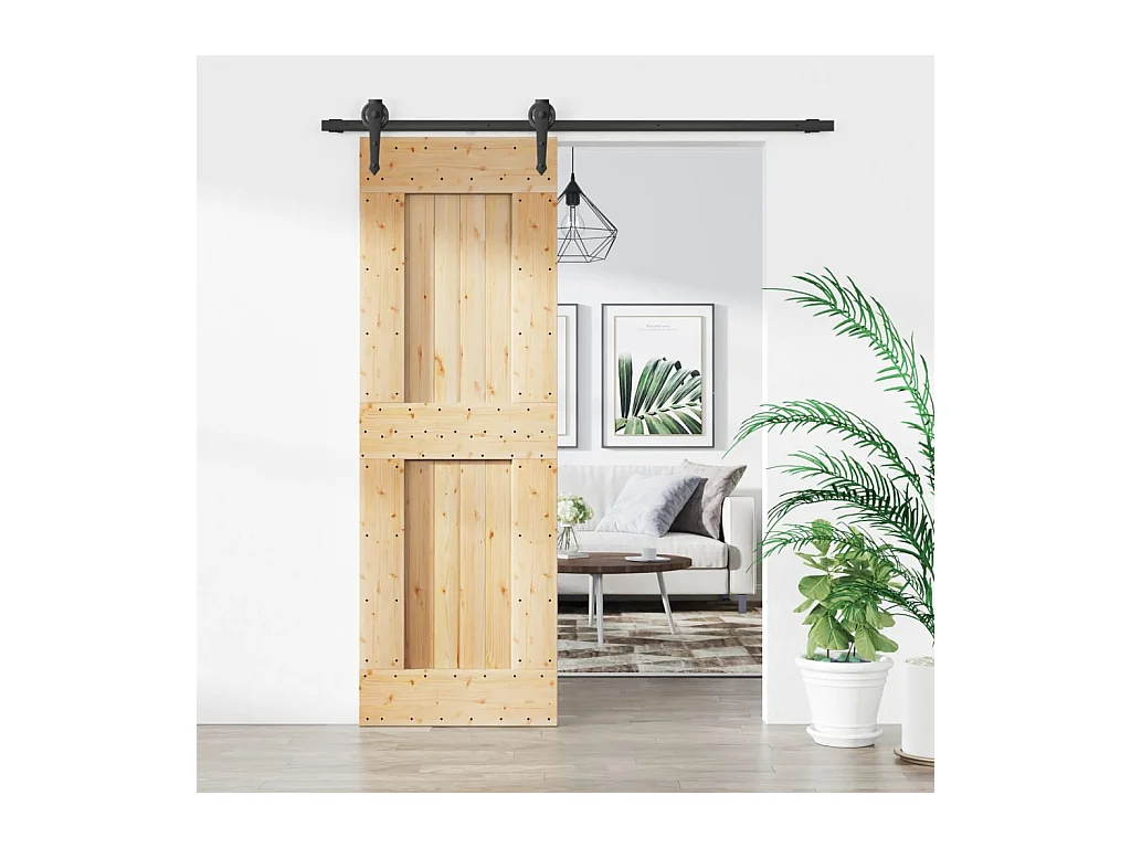 Porte coulissante et kit de quincaillerie 70x210 cm pin massif