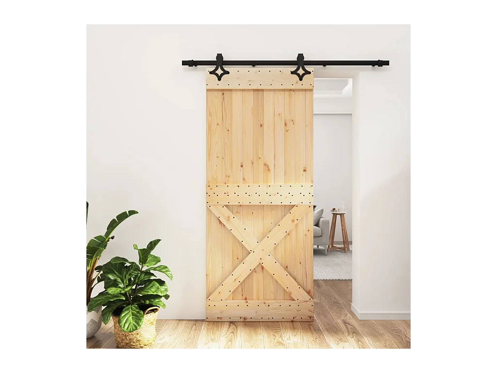Puerta corredera con herrajes madera maciza de pino 90x210 cm
