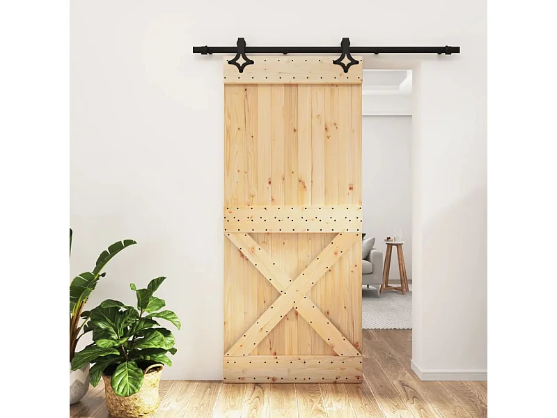Elegante Porta de Correr em Madeira de Pinho Maciça 90x210 cm com Ferragens Robusta