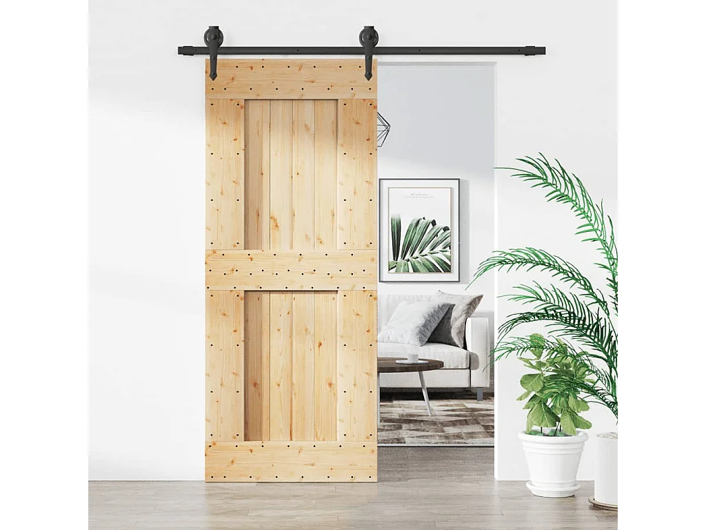 Puerta corredera con herrajes madera maciza de pino 85x210 cm